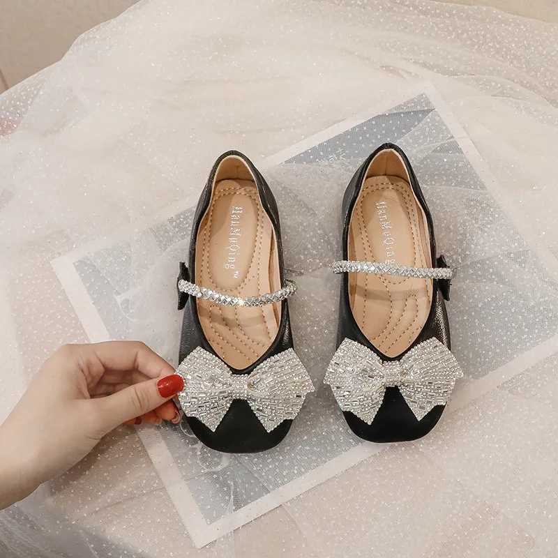 ULKNN Rhinestone Flats For Girls 2025 Summer Princess Kids Single Shoes Childrens Fashion Know Beige Casual Shoes Size 23-36T250306