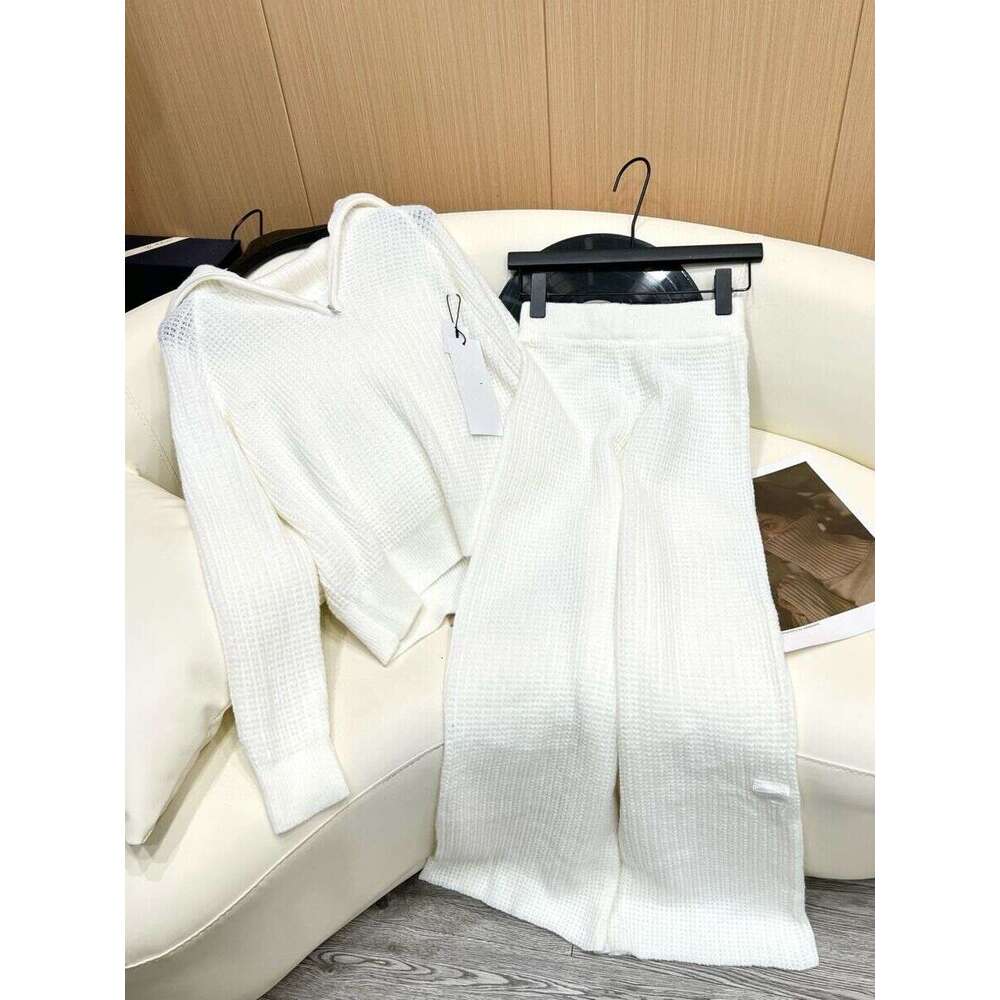 New Waffle Knitted Loose Casual Lazy Style Top, Floor Pants, Drop Feeling Two Piece Set, Soft