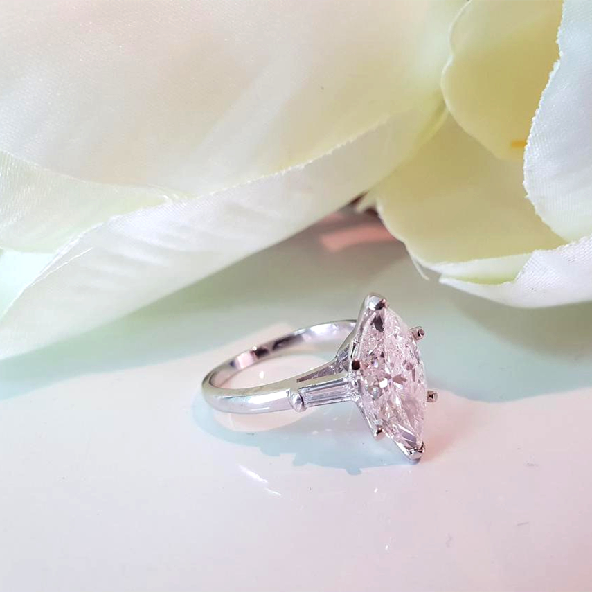 18K Solid Gold 3.0ct Marquise Cut Lab Grown Diamond Solitaire Women Engagement Ring Victorian Wedding Gold Ring