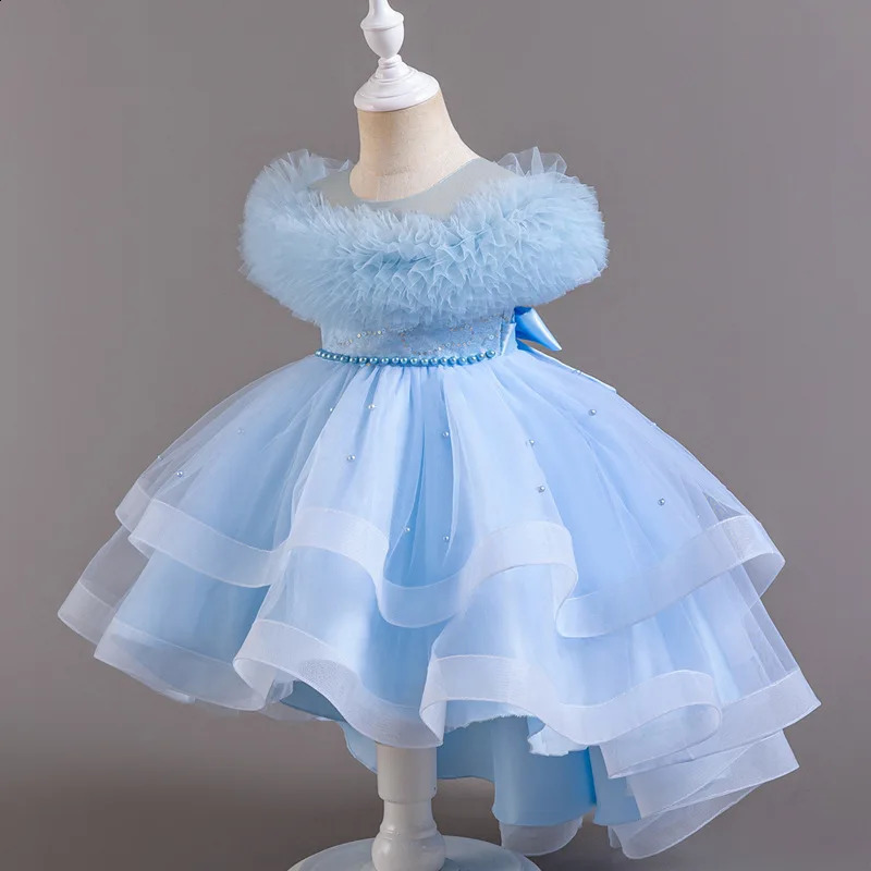 Fashion Solid Color Girl Evening Gown Lace Mesh Sleeveless Party Dress for Kids Girl Summer Children Girls Party Dress 3-12Years 250305