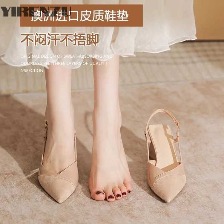 Sandals for Wan Pointed Toe Chunky Footwear Closed Thick Heel Summer 2025 Block High H Heeled Pumps Wens Shoes Korea Y250306