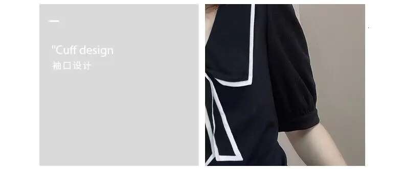 Simple Tied V-Neck Black Slim Puff Sleeves Slimming And Fashionable T-Shirt For Women