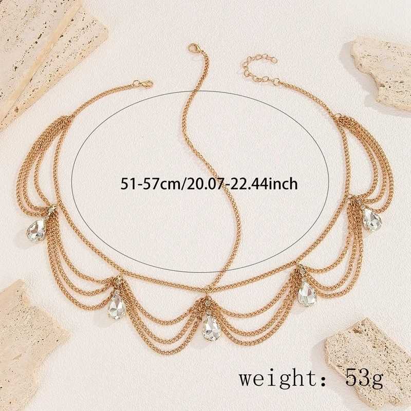 Indian Bride Jewelry Fashion Elegant Mti-layer Gold Color Chain Crystal Water Droplet Tassel Chain Bridal dress X250306