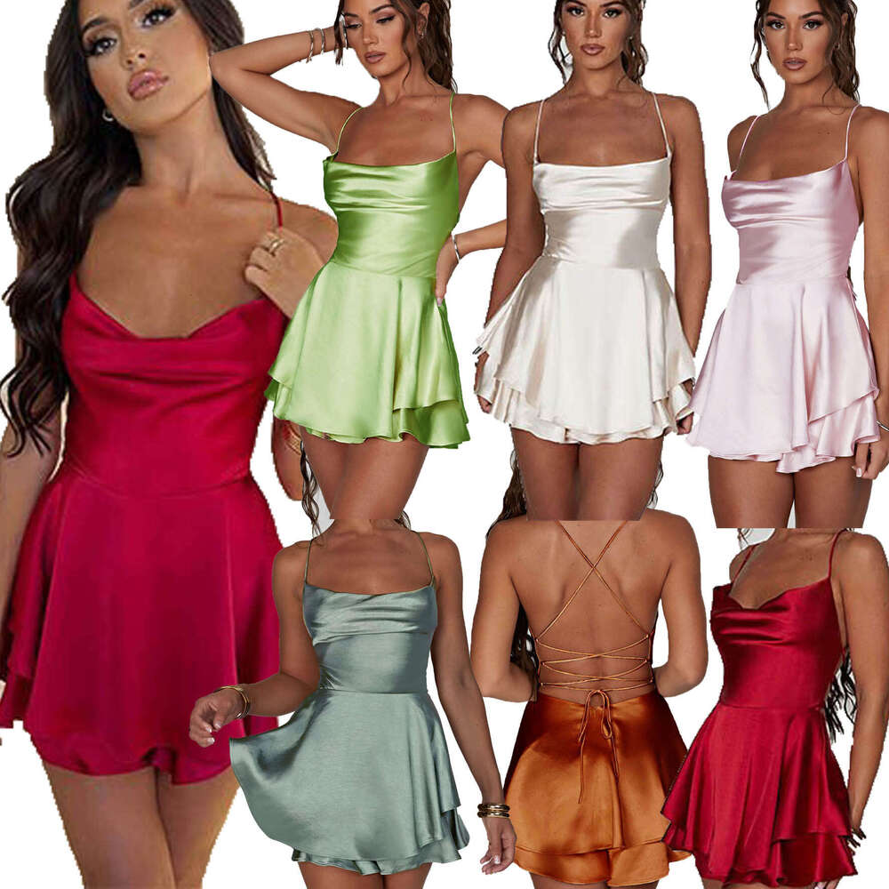 summer popular European American sexy slim fit and slimming backless solid color suspender dress short style 2025 new casual fashion trend clothing