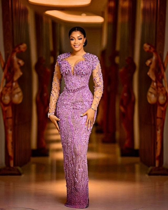 2025 Aso Ebi Lilac Sheath Prom Dress Beaded Lace Sexy Evening Formal Party Second Reception Birthday Engagement Gowns Dresses
