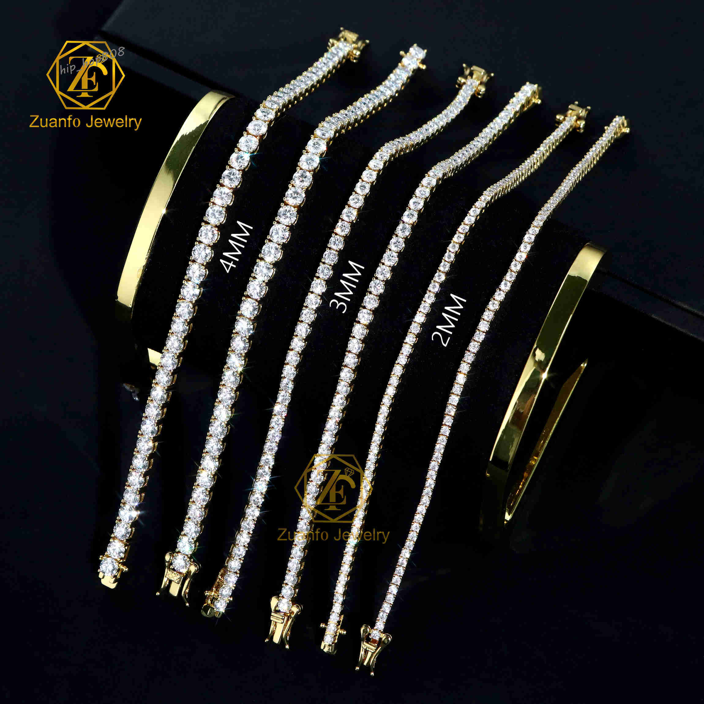 Wholesale 10K 14K White Solid Gold Tennis Chain Bracelet 2mm-5mm DEF VS Lab Grown Diamonds Diamond Bracelets Bangles