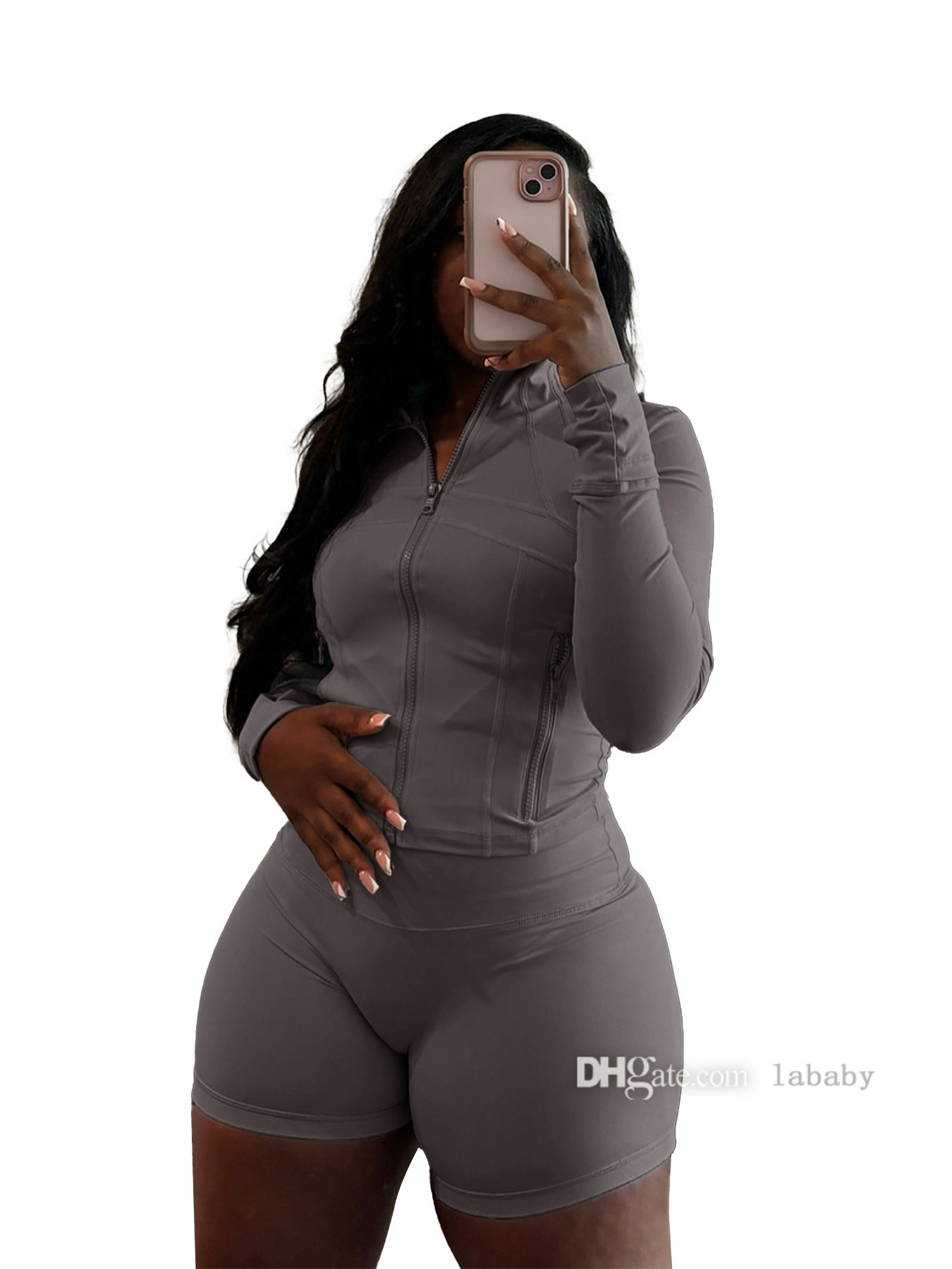 Fashion Womens Tracksuit Sexy Tight Two Piece Set Women Yoga Sets Long Sleeve Zipper Neck Top Blouse And Shorts Pants Sports Leisure