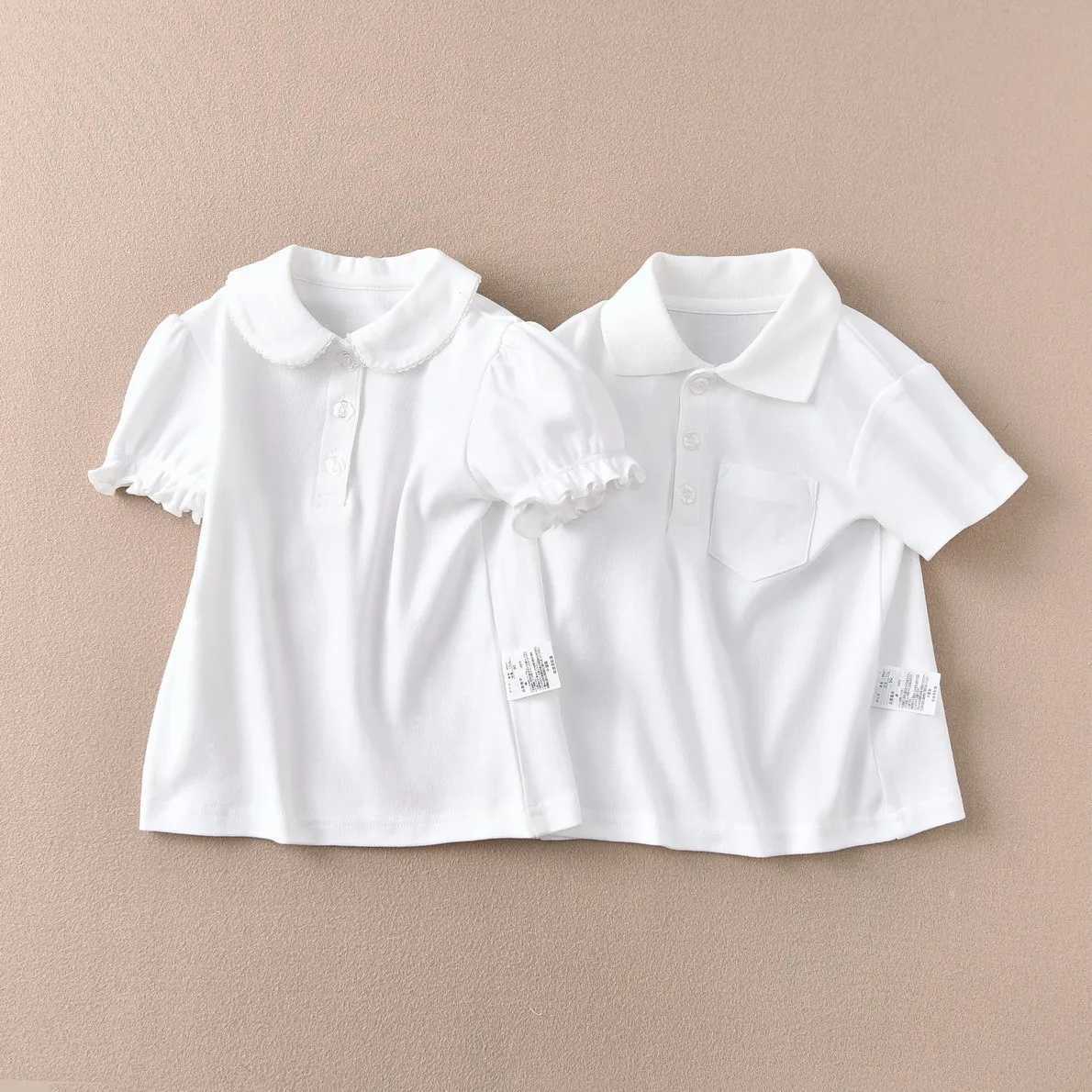 Girls Cotton Polo Shirt Children White Short-sleeved T-shirt Loose Breathable Size 90-170T250306