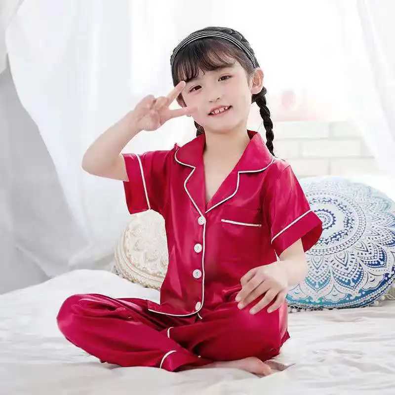 Childrens Pajama Set Cartoon Little Bear Girl Ice Silk Satin Top and Pants Set Boys Pajama Spring Summer Kids Baby Sleepwear M250306