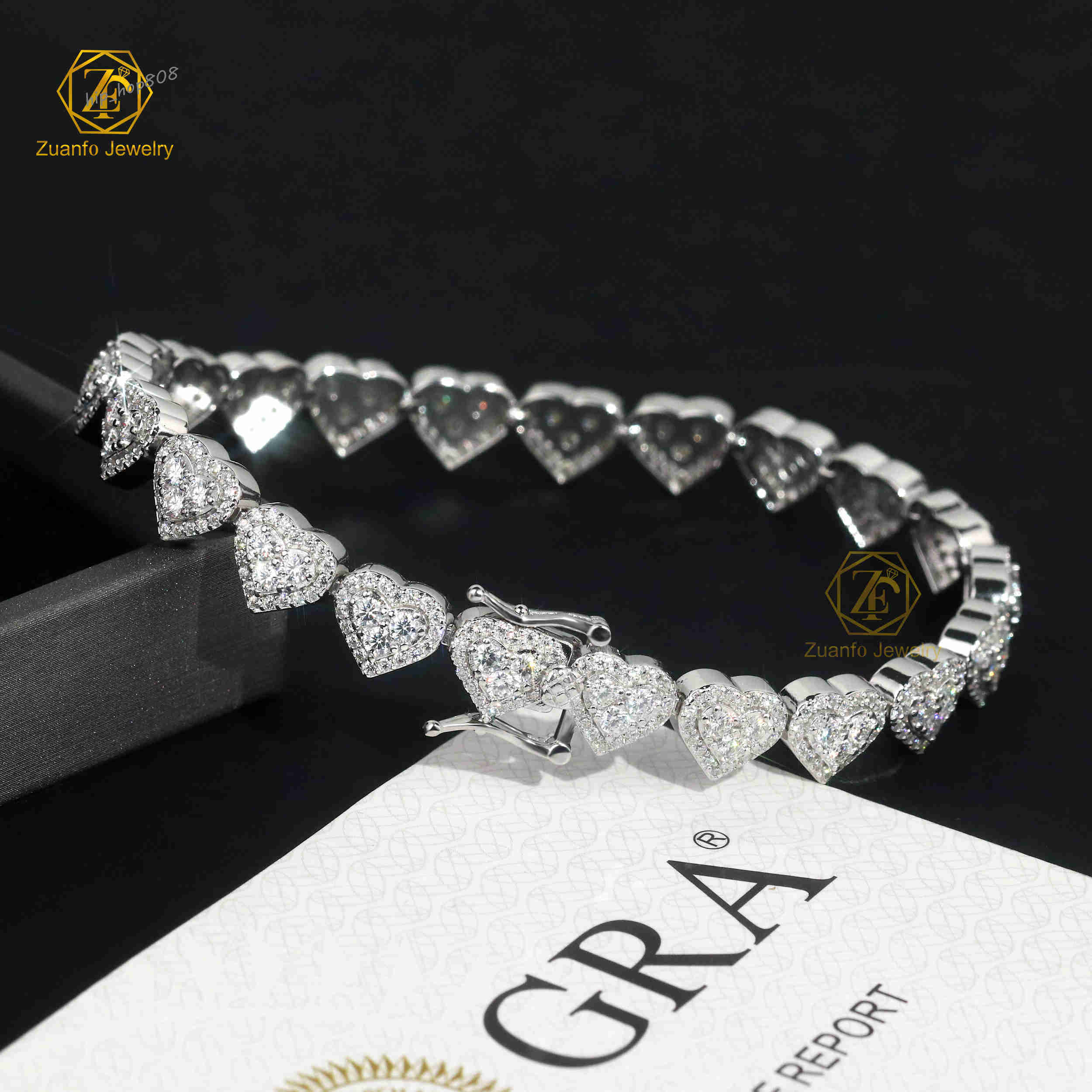 8mm Width Heart Pattern Moissanite Bracelet D VVS GRA Certified 925 Silver Jewelry Ice Out Hiphop Men Bracelet