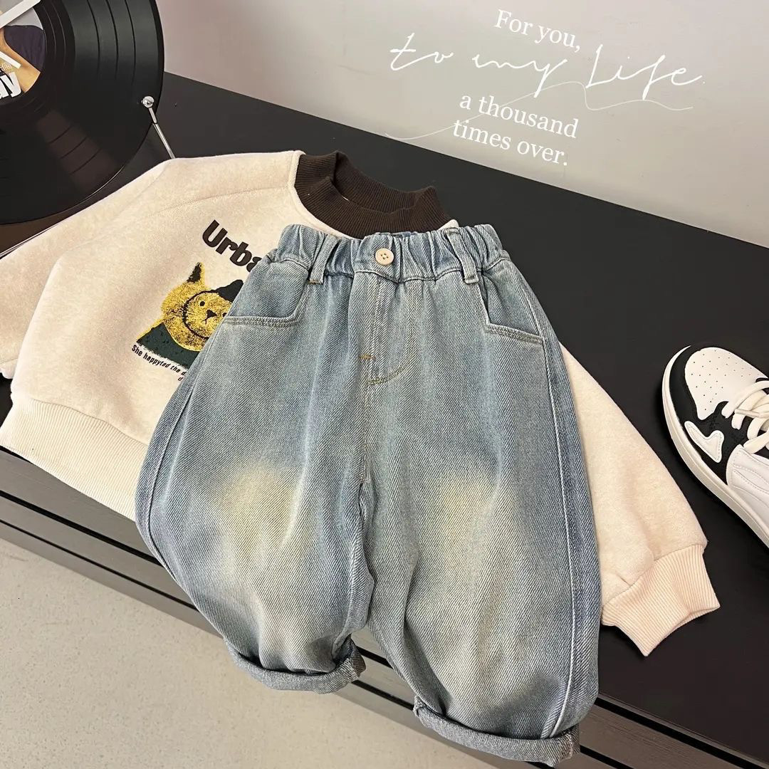 Ddmyshoesvip New Jeans And Autumn Edition Children S Western Style Outerwear Love Baby Girl Spring Dress Pants Printed