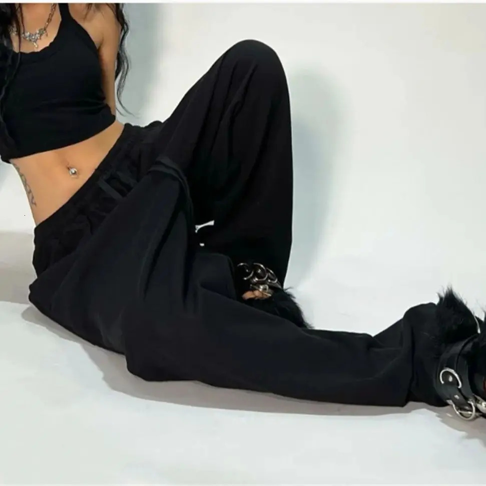 Womens casual loose Y2K pants solid fashion springsummer American spicy girl street dance sports womens jogging bag Trouser 250306