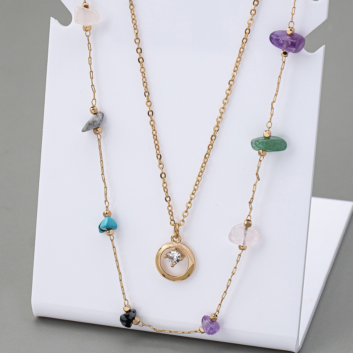 French Retro Irregular Stone Brass Overlay Necklace Female Niche High Sense Jewelry