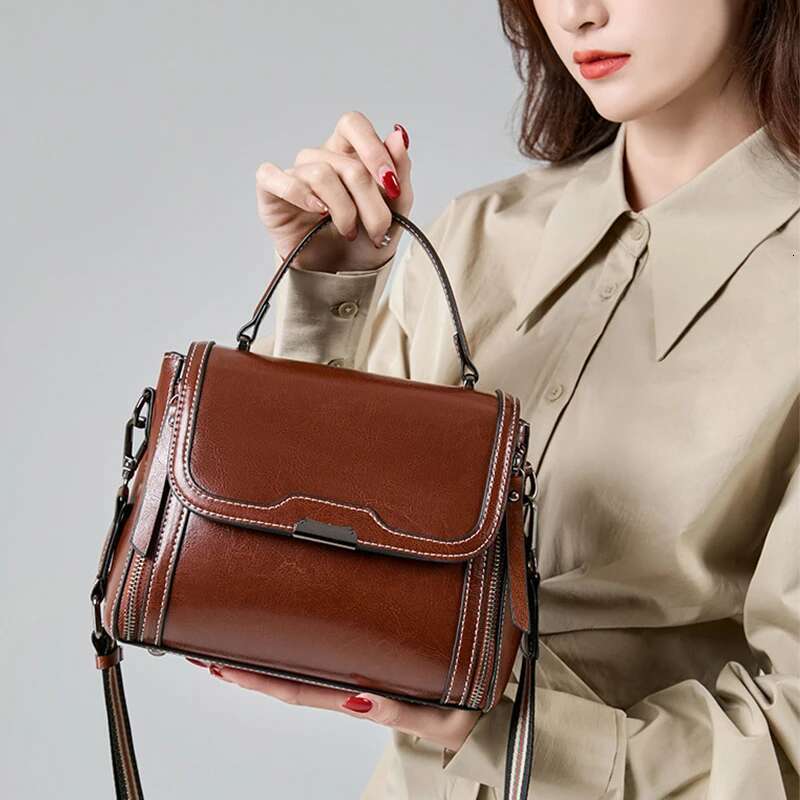 Cowhide Women's Tote Bag 2024 New Genuine Leather Shoulder Crossbody Bags High Quality Vintage Female Handbag 6241