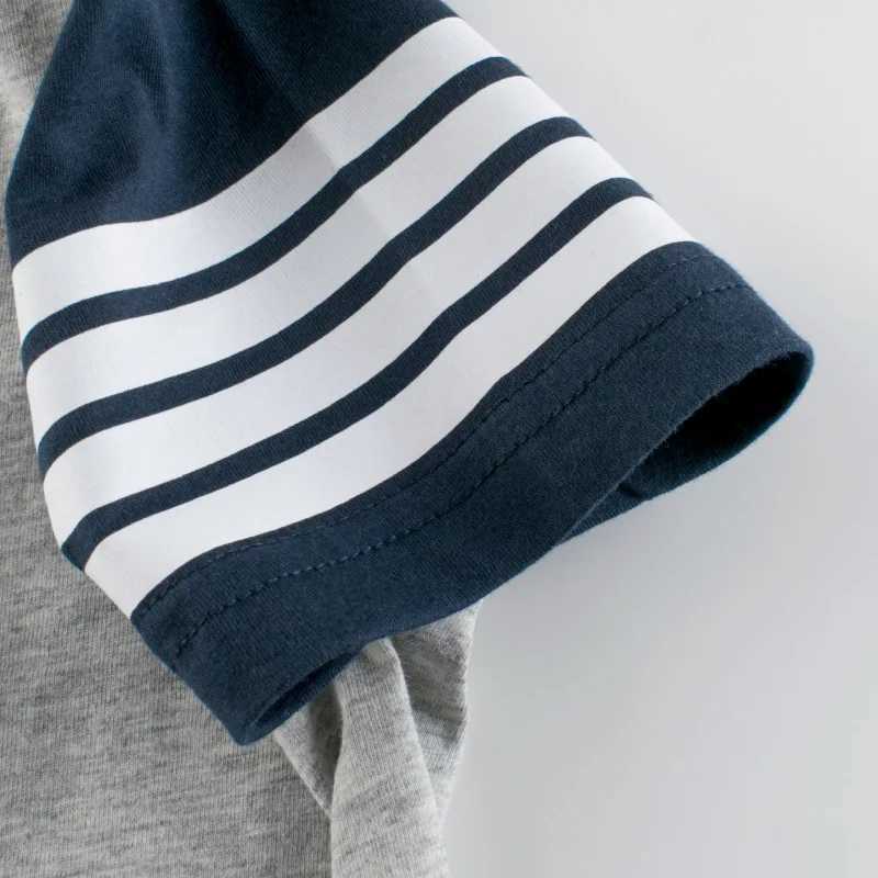 Brand 2025 Summer New Childrens Short Sleeve T-shirt Fashion Boys Bottoming Shirt Patchwork Stripe Cotton Top Tees DropshippingT250306