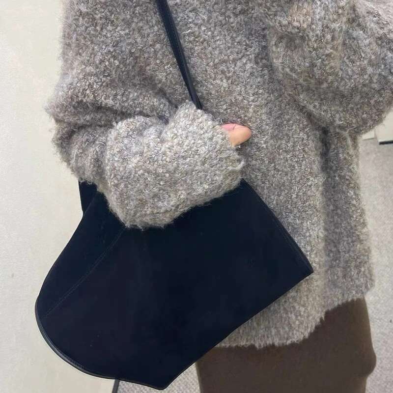 Oversized Capacity Faux Suede Tote Bags For Women Designer Handbags Purses 2025 New In Vintage Shell Type Bucket Shoulder