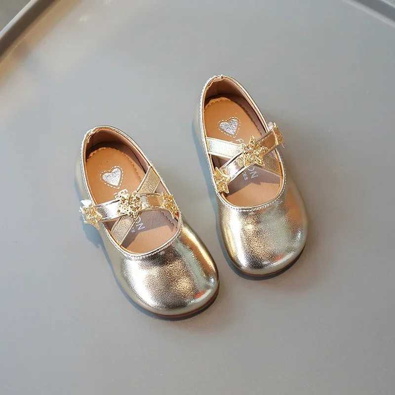 Little Girl Leather Shoes Gold Silver Versatile Kids Fashion Princess Shiny Flat Shoes Soft Bottom Children Simple Causal ShoesT250306