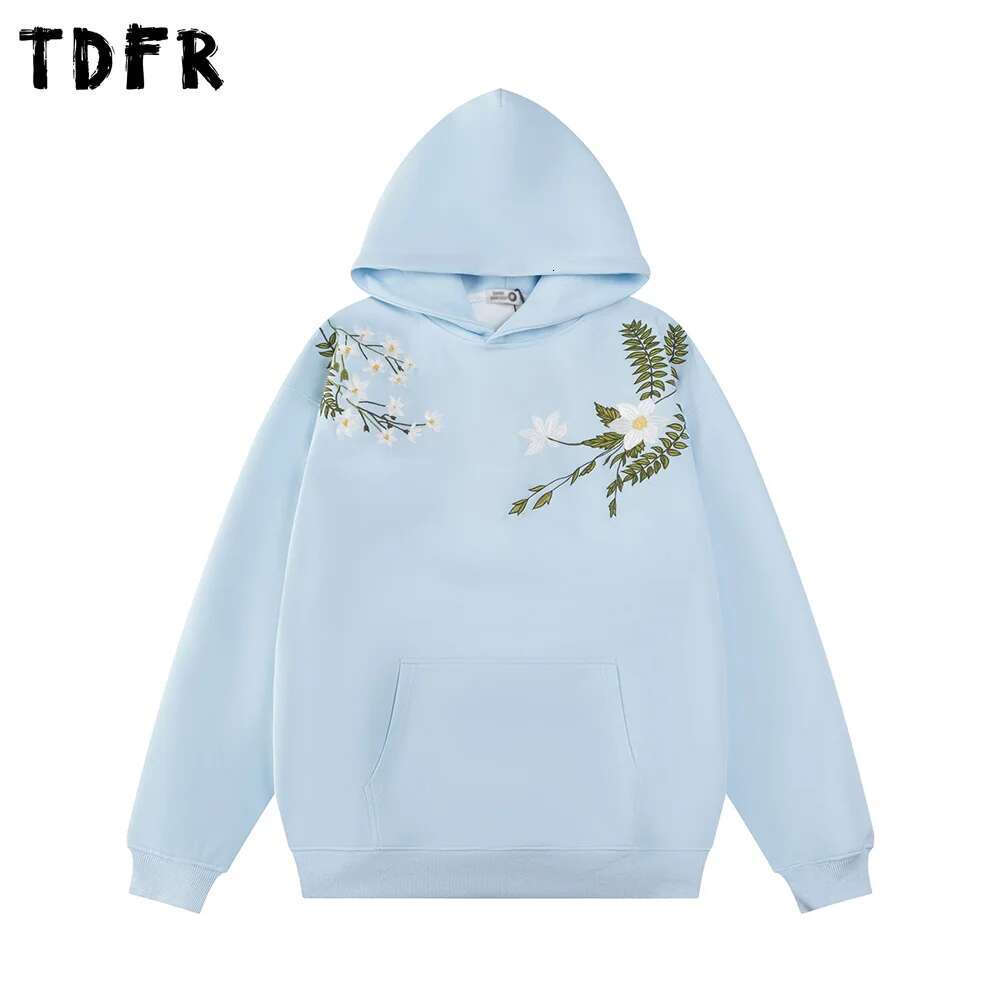 Wer Embroidery Hoodies Mens Front Pocket Spring Retro Streetwear Loose Long Sleeve Hooded Sweatshirts Men