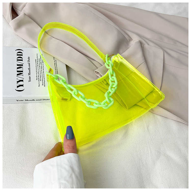 Summer new fashion womens bag ins small fresh jelly bag solid color transparent womens armpit bag single shoulder bag Y250306
