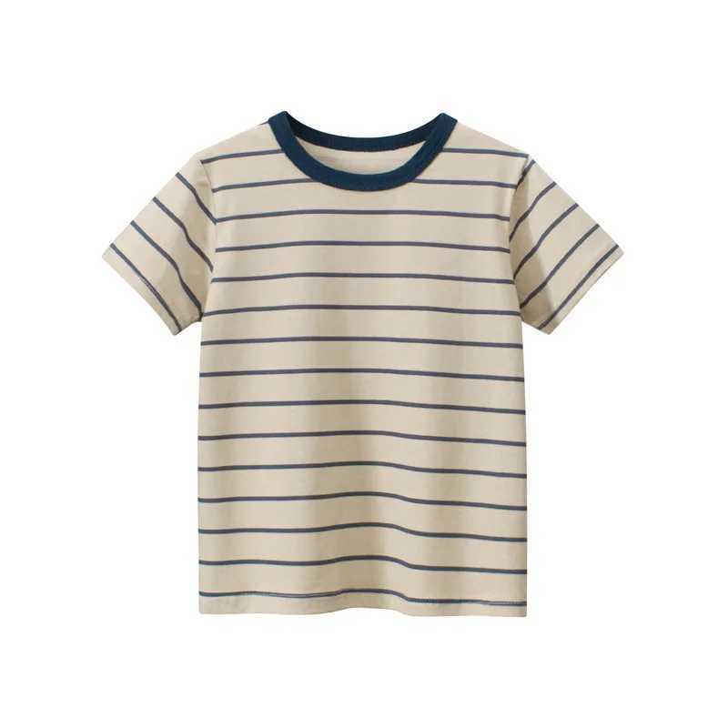 Children Striped T-Shirts 2023 Summer Short Sleeve Clothes for Boy 100% Cotton Kids Girls Casual Sport Top TeesT250306