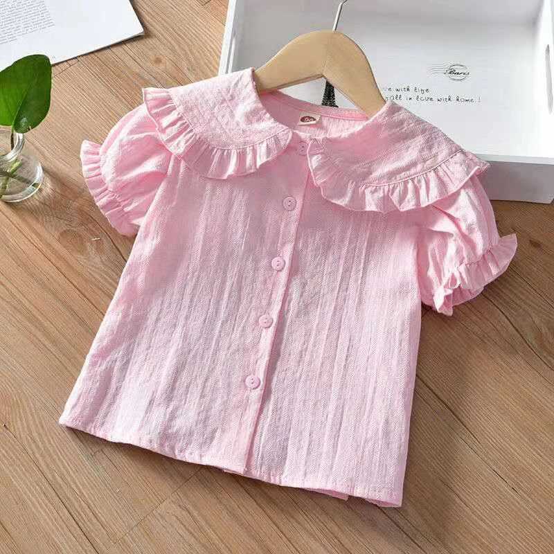 Summer Baby Girl Blouse Toddler Kids Girls Shirt Ruffle Short Sleeve Shirts Children Infant Cotton Tops Tees Pink WhiteT250306