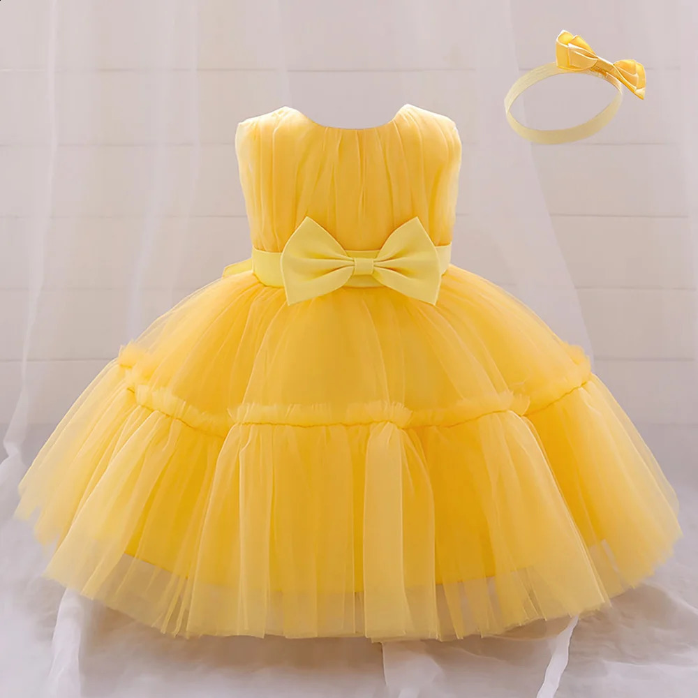 Infant Baby 1st Birthday Baptism Dresses For Girls Kids Elegant Wedding Party Princess Dress Tulle Toddler Girl Summer Clothes 250305