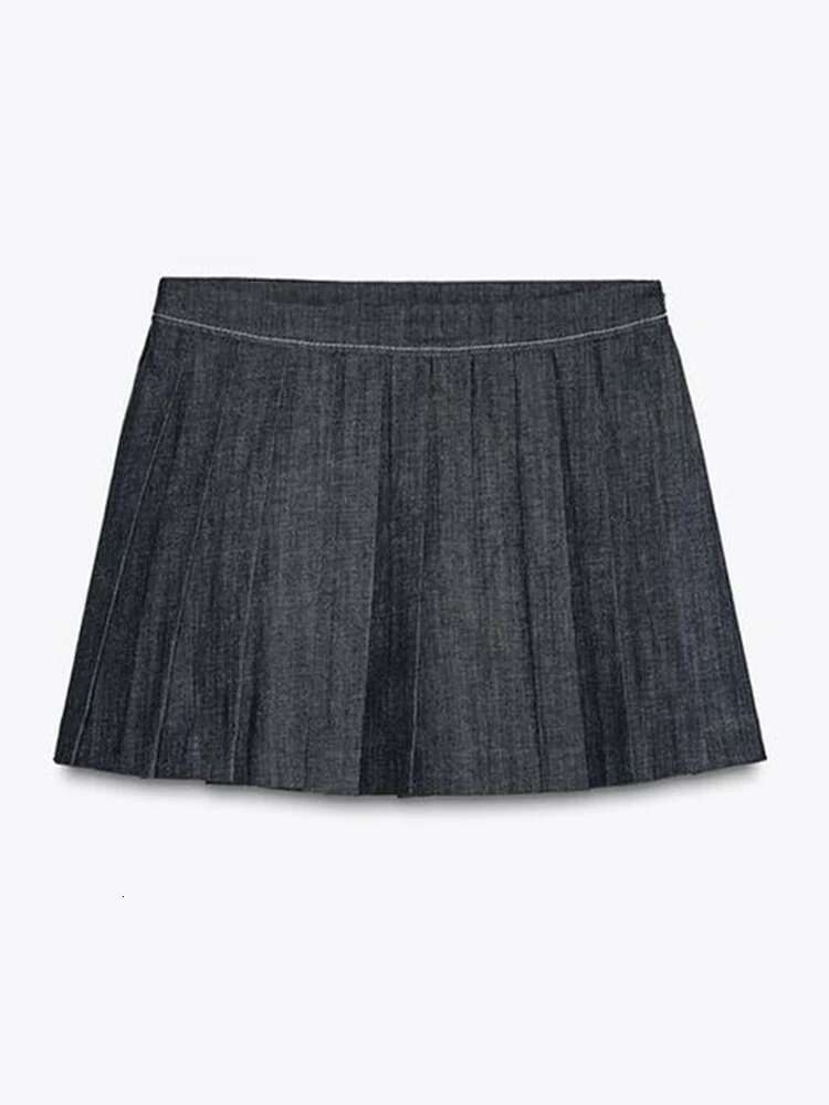 Elegant Denim 2 Piece Sets Woman Outfit Casual Loose Zipper Jacket Pleated Mini Skirts Suits 2025 Fashion Street Solid Lady Suit