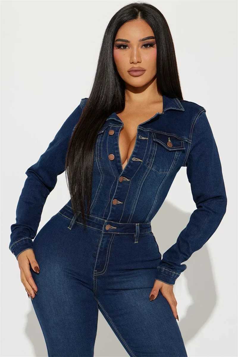 Strtwear Jeans Jumpsuits Autumn Clothes Women 2024 Full Sve Flare Pants Denim Rompers Playsuits One Pieces Overalls Outfit W250306 - view 3
