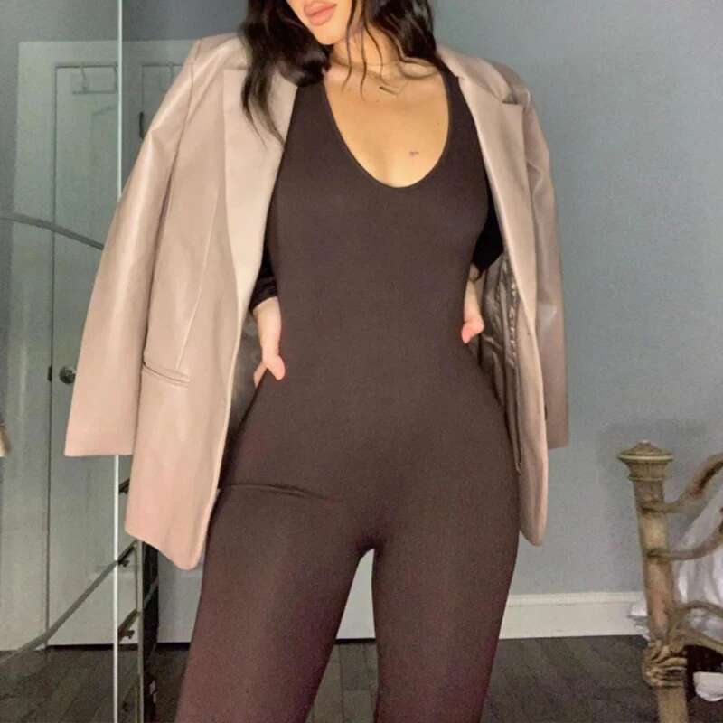 Sexy Black Jumpsuits For Women Autumn Long Sleeve Solid Bodycon Basic Rompers Fashion Activity Streetwear Casual Skinny Overall KLMY