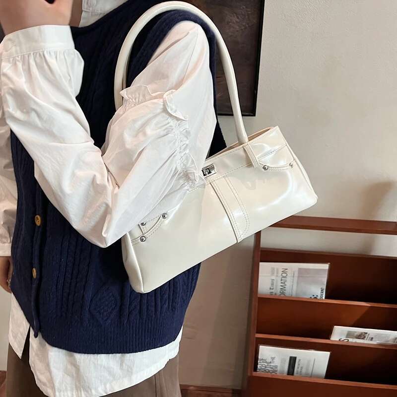 Jeans Styg Underarm Shoulder Bags For Women Bright PU Leather Armpit Satchels Casual Street Tote 2025 Latest Designer Handbag