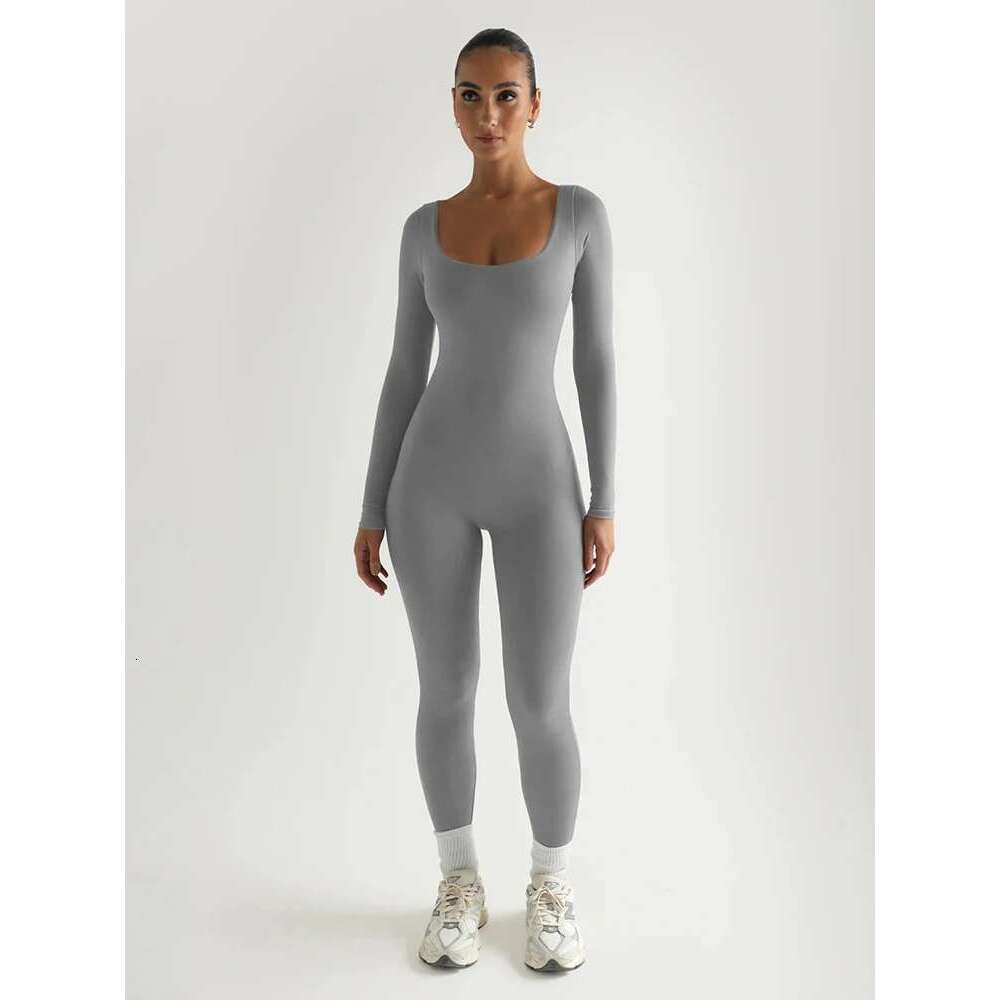 Sibybo Yoga Jumpsuit Women Basics Long-Sleeved Jumpsuits Lady Fiess Exercise Workout Rompers Femme Casual Skinny Overalls KLMY