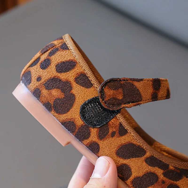 Leopard Printed Kids Flats Shoes Bow Shallow Hook Loop Baby Girls Fashion Shoes PU Soft Sole Toddler Children Mary JanesT250306