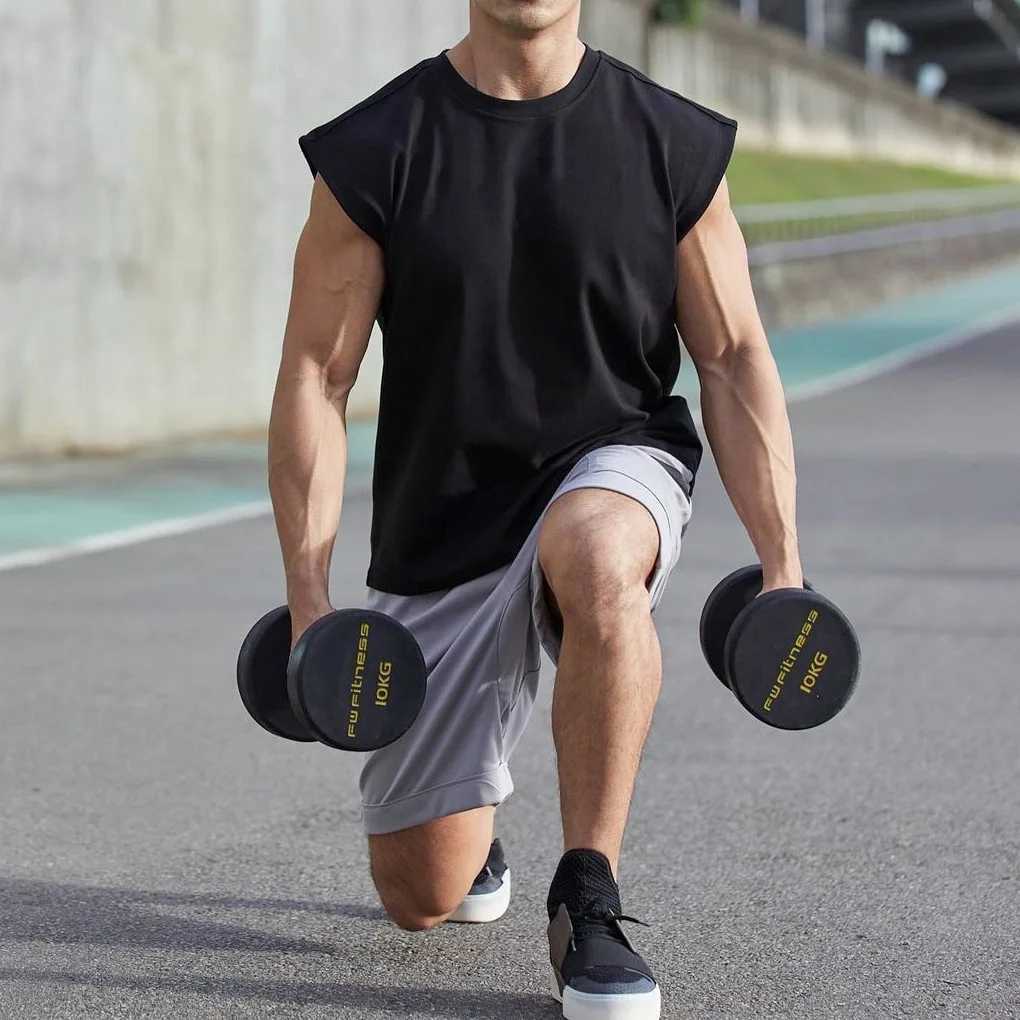 Men Tank Top Broad Shoulder Vest Casual Loose Mens Top Workout Exercise Clothing Sleeveless Shirt Cotton T-shirt MensT250318