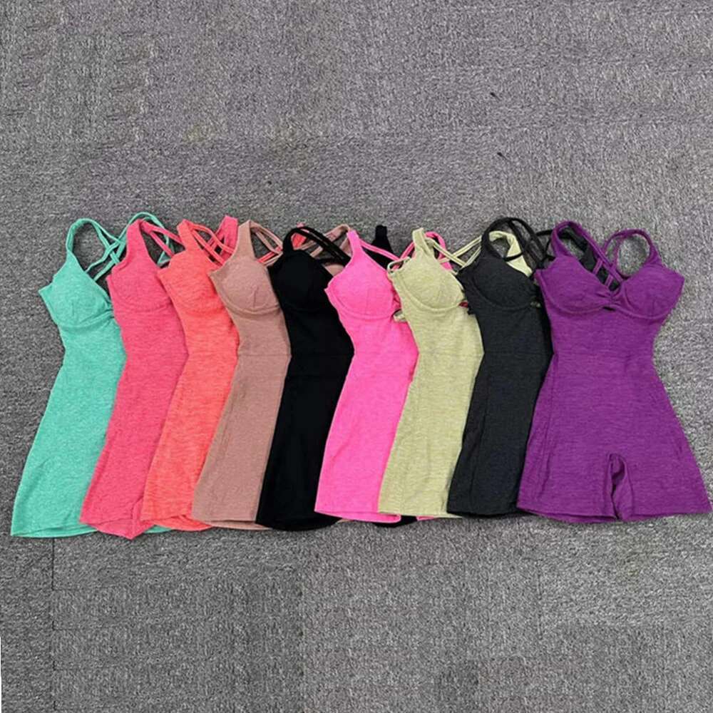 New Nylon Pad Women Yoga Set Rompers One Piece Jumpsuit Gym Exercise Sports Bra Romper Fiess Shorts Sportwear Active Suit KLMY
