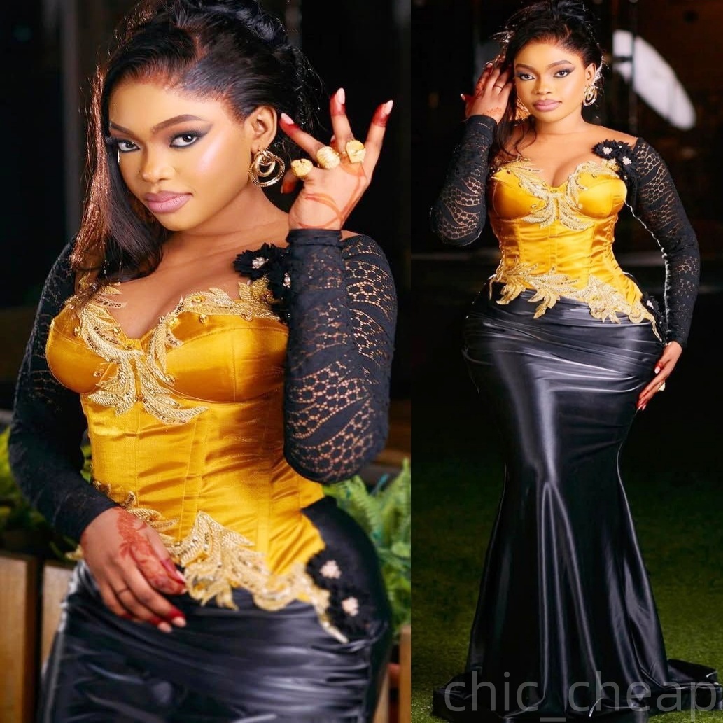 Mermaid Black Prom Dresses 2025 Lace Beaded Satin Full Sleeves Evening Formal Party Second Birthday Engagement Gowns Plus Size Dress For Special Occas