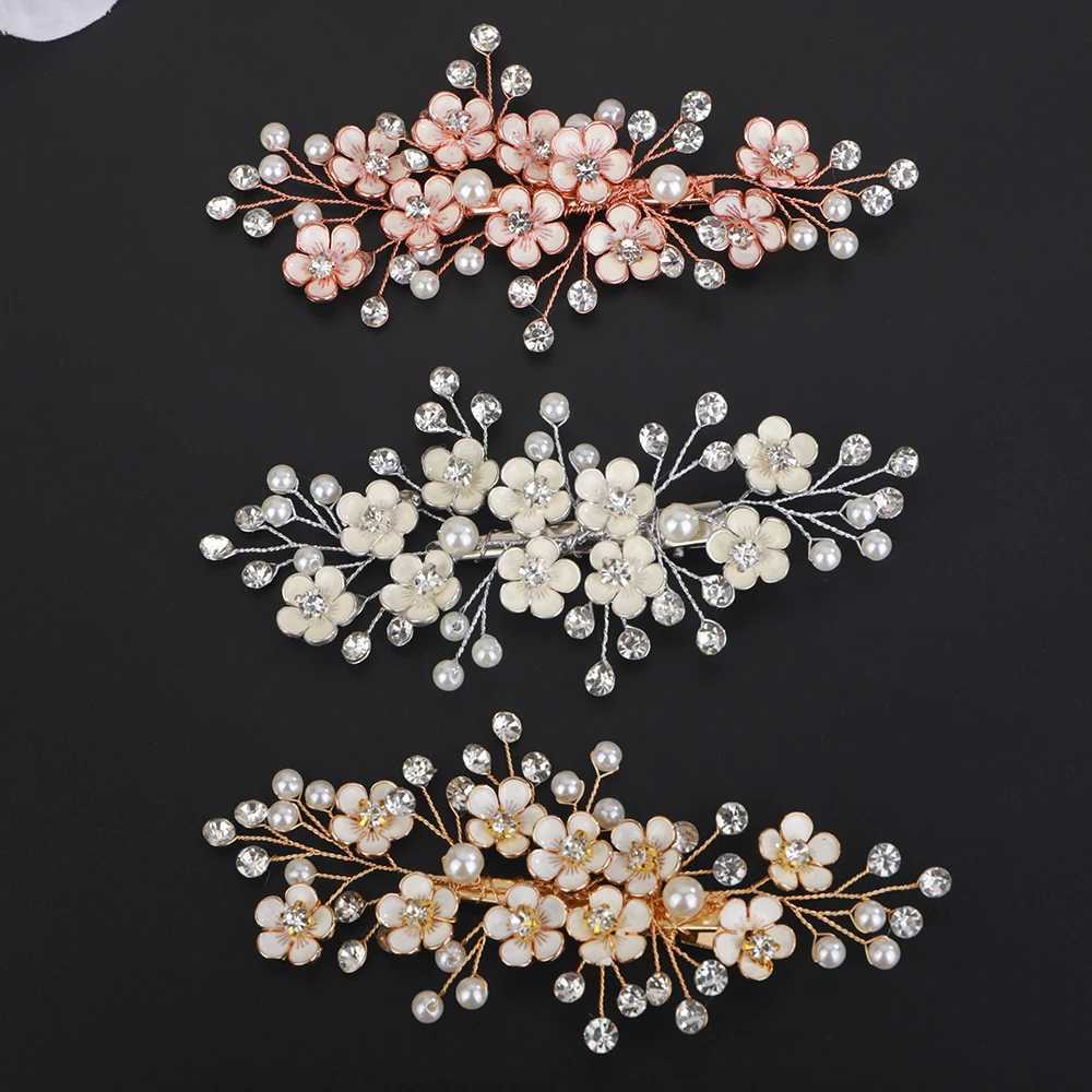 Diamond Wedding Dress Silver Flower Bridal Hair Clip Handmade Pearl Golden Hair Accessories X250306