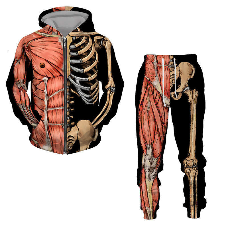 Autumn winter hoodie skeleton 3D sportswear men's outdoor zipper set factory direct sales 2025 new style chic and elegant clothing