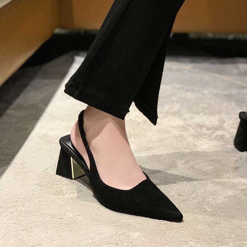 Black Summer New Fashion Women's Sandals Pointed Pumps Women Office Dress Sexy Square Heel High Shoes