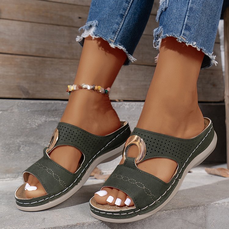 Large size Wind Fish Mouth Thick Bottom Slope Heel Slippers 2025 Summer One Word Strap Beach Women's Shoes #ddmykukumalu