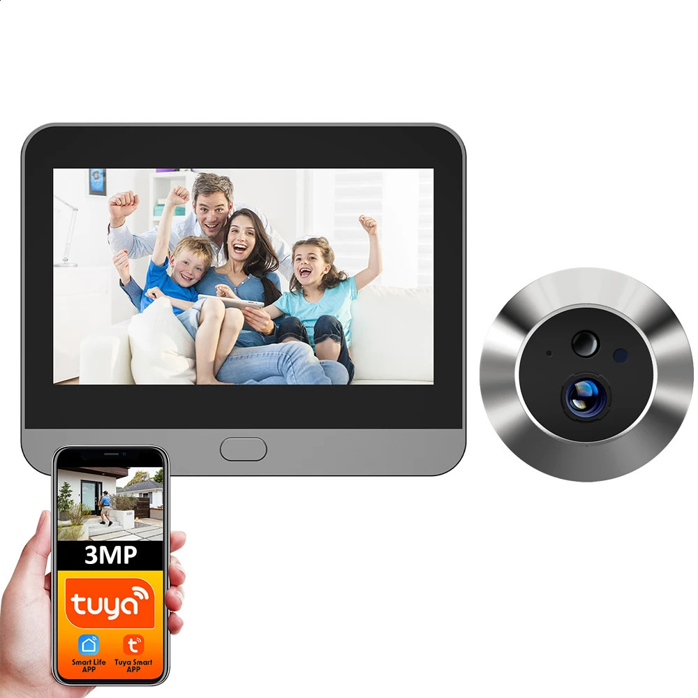 Tuya Smart 3MP 140° Wide View Angle Mini Digital Peephole Eye Viewer WiFi IR PIR Detection Doorbell Door Camera Alexa Google 250305