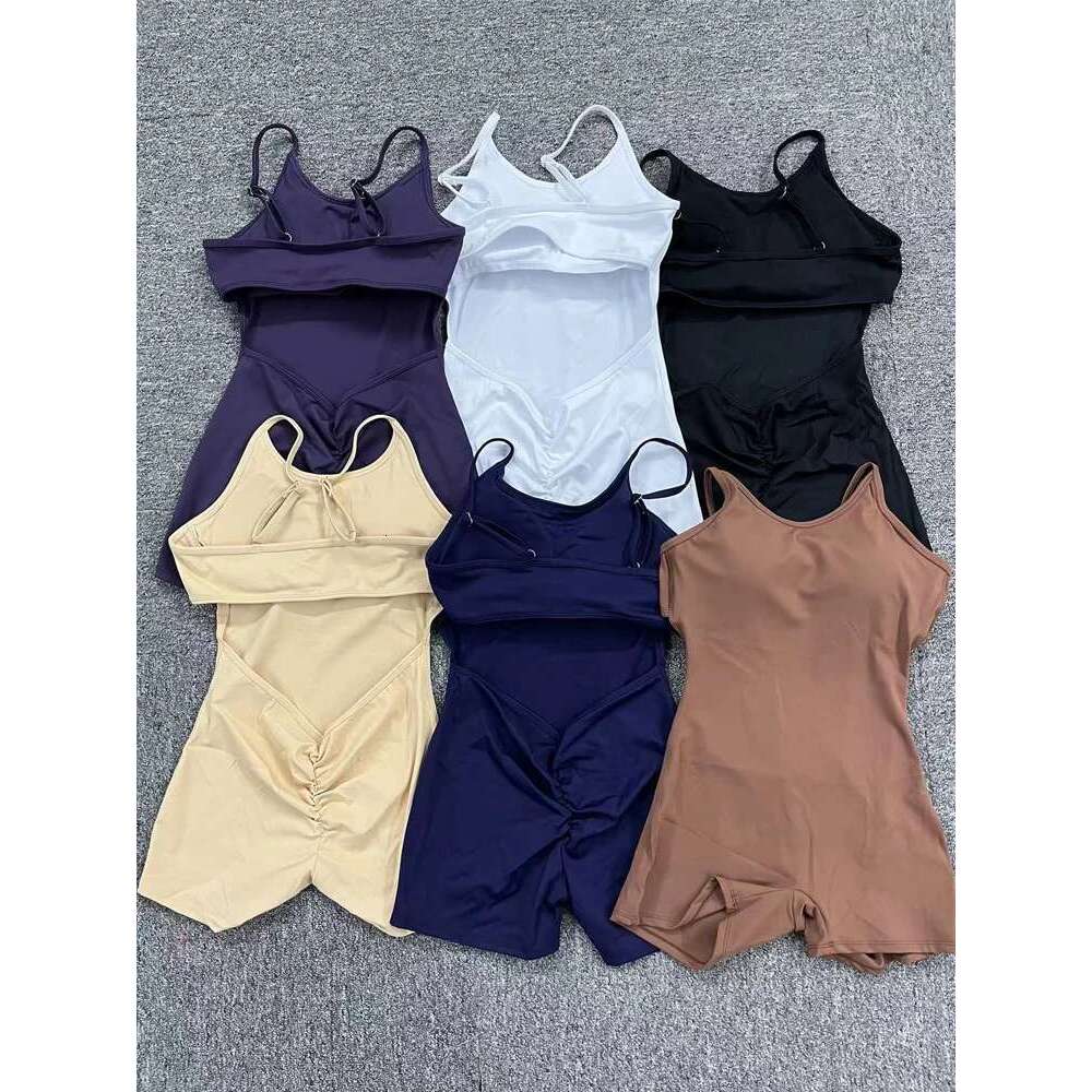 Pad Nylon Women Bodysuit Fiess Yoga Sexy Fake Bra V Butt One-Piece Shorts Set Gym Sports Push Up Cycg Jumpsuit KLMY