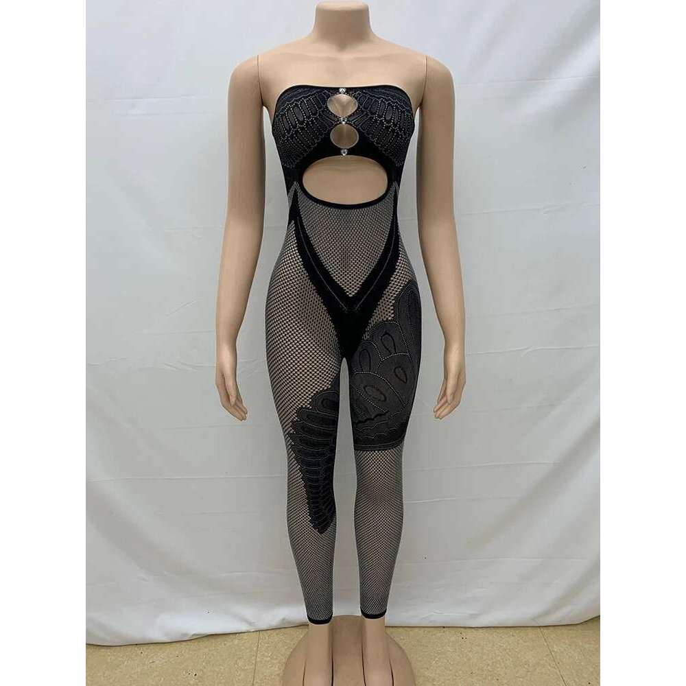 Sibybo High Stretch Hollow Out Jumpsuits For Women Patchwork Strapless Backless Slim Bodycon One Piece Overalls Fashion Rompers KLMY