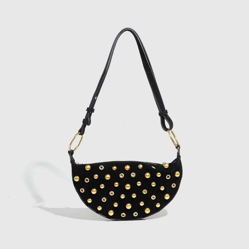 Designer Studded Crescent 2025 New Women Metal Underarm Bag High-End Retro Rivet Polka Dot Shoulder Bags