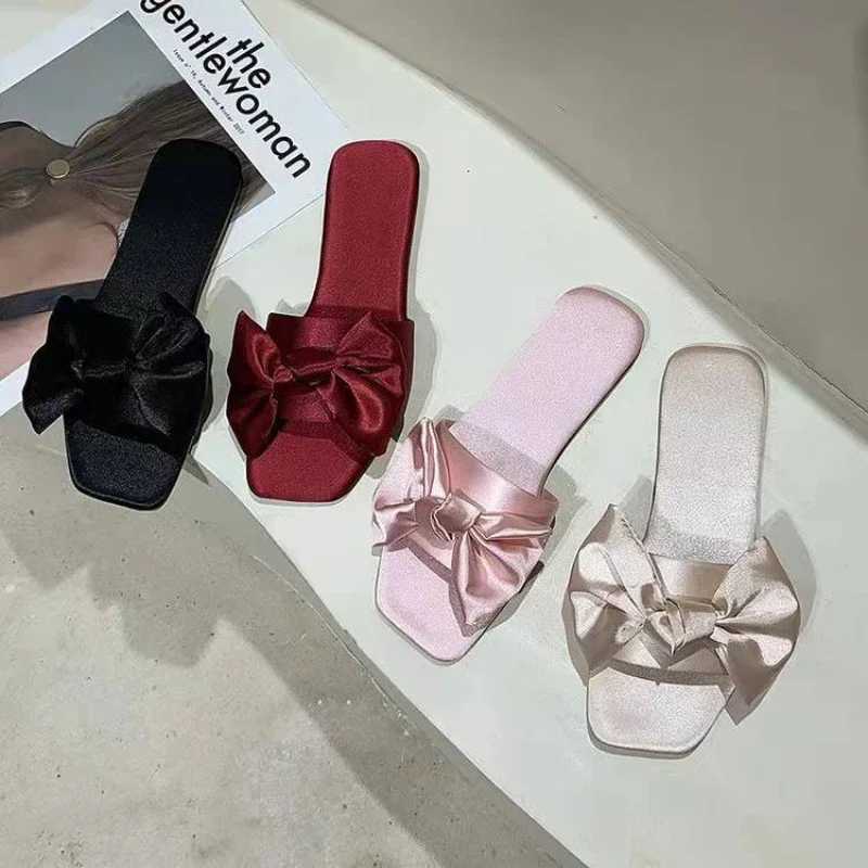 2024 Luxury Design Open Toe Slide Indoor Fi Casual Sandal Slide Portable Bow Flat Temperature Slide Y250306