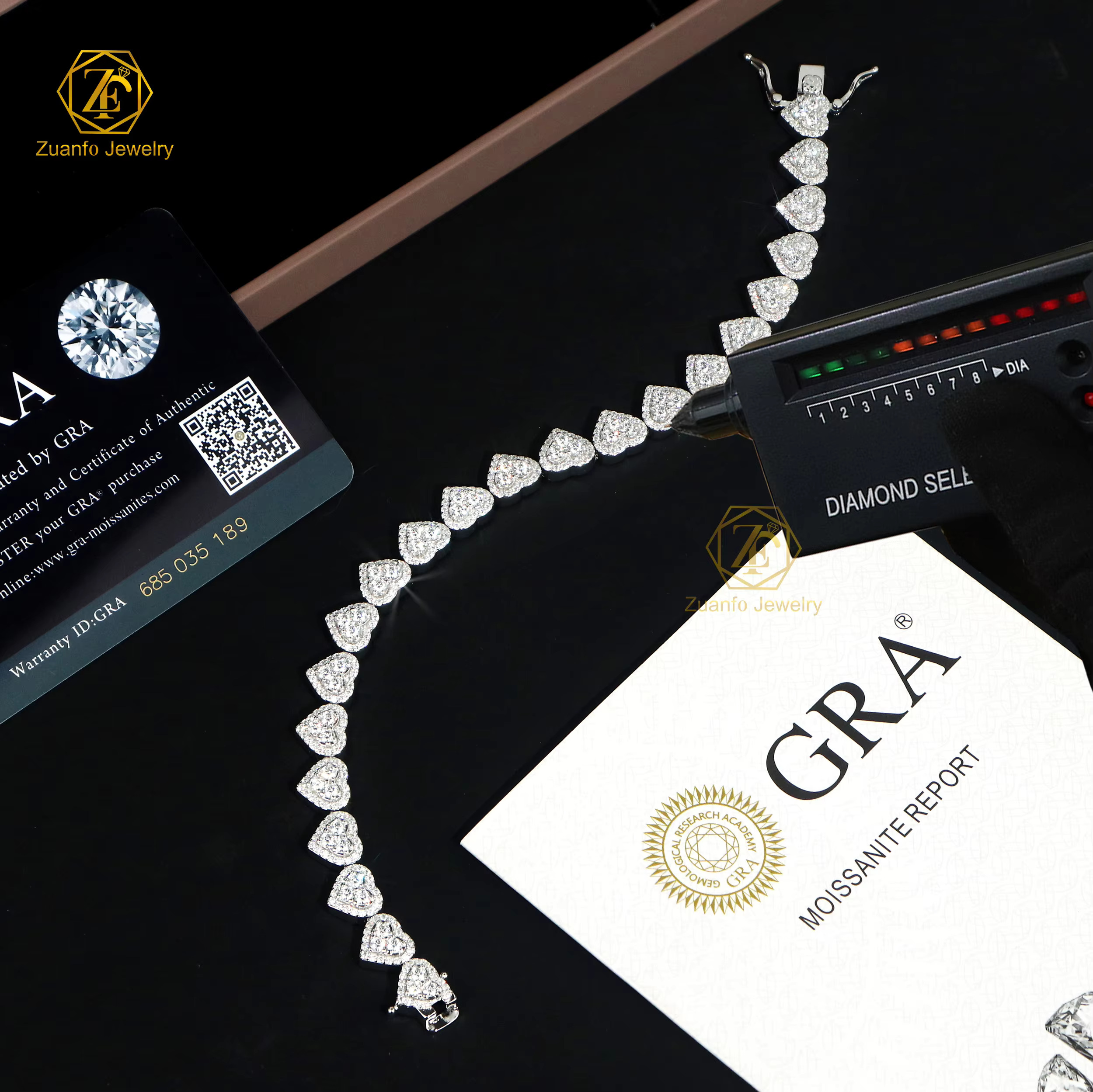 8mm Width Heart Pattern Moissanite Bracelet D VVS GRA Certified 925 Silver Jewelry Ice Out Hiphop Men Bracelet