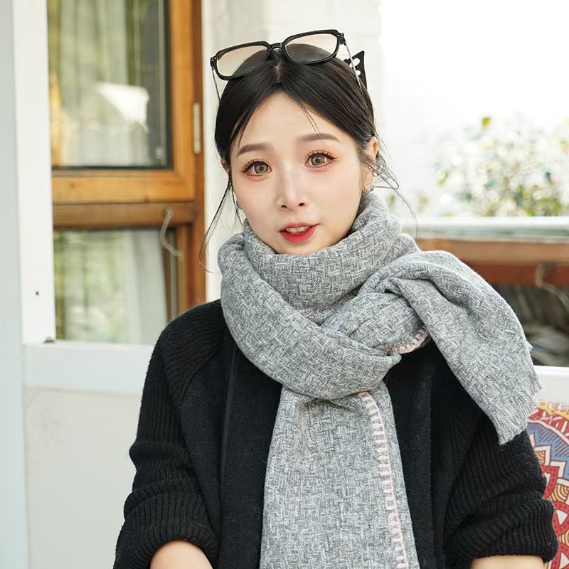 K059 Manufacturers wholesale 2024 winter versatile scarf for women cute high-end imitation cashmere Korean style tassel couple neck scarf
