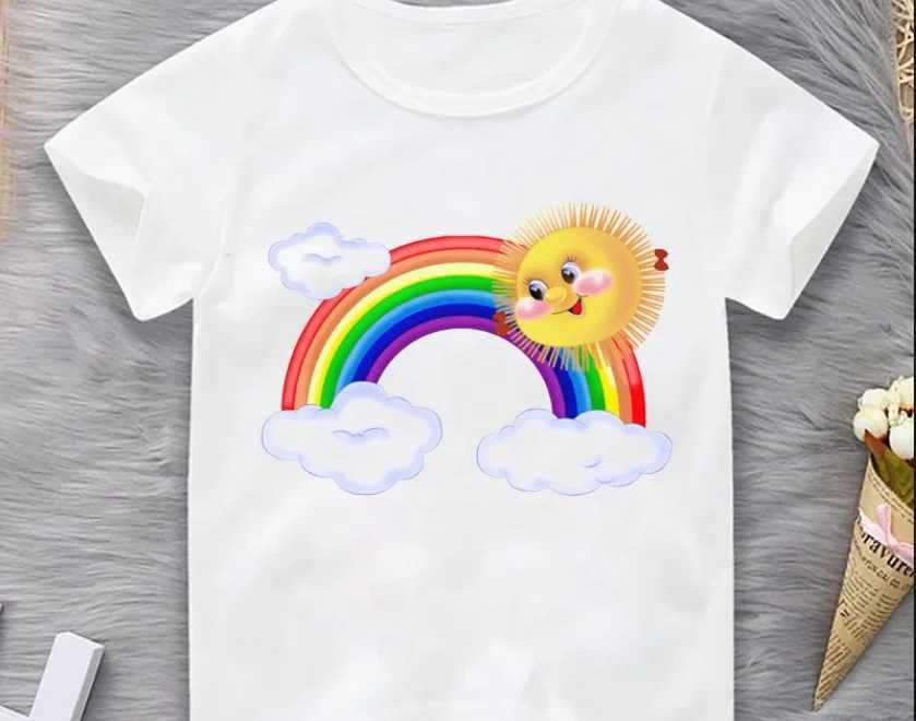 Funny Kids Tshirt Rainbow Clouds Print Child T- Shirts 2024 Summer Top Baby Girl T Shirt Children T- ShirtsTopsT250306