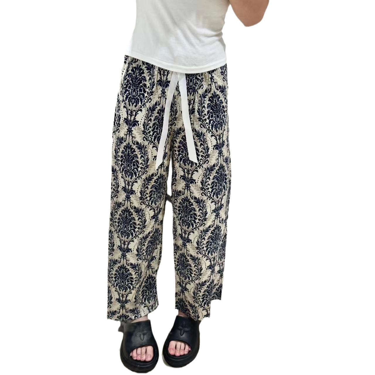 Casual Wide Leg Pants for Women - Soft Cotton Silk Fabric for Home Use and Outdoor Fashion