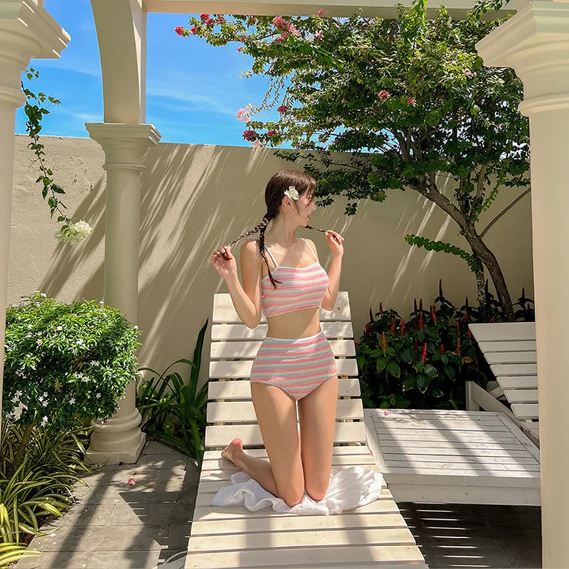 Sexy Stripe Bandeau swimsuit high waisted bikini womens 3pack with tight fitting Korean set beachwear 250306