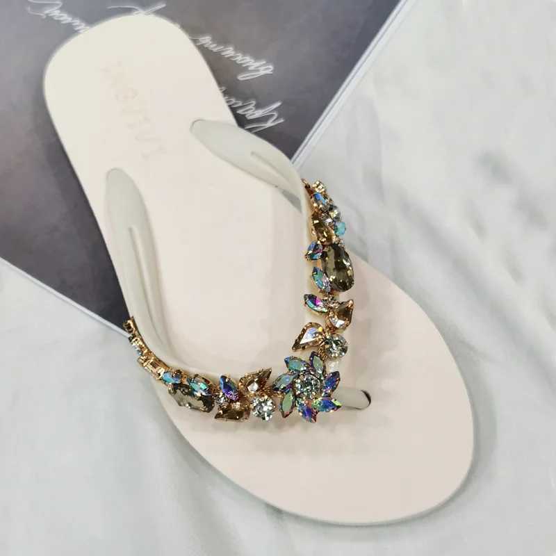 Slippers Wen Glitter Flip Flops Summer 2024 Fi Outdoor Rhine Chain Wedge Beac Jelly Haiian Flat Sandals Y250306